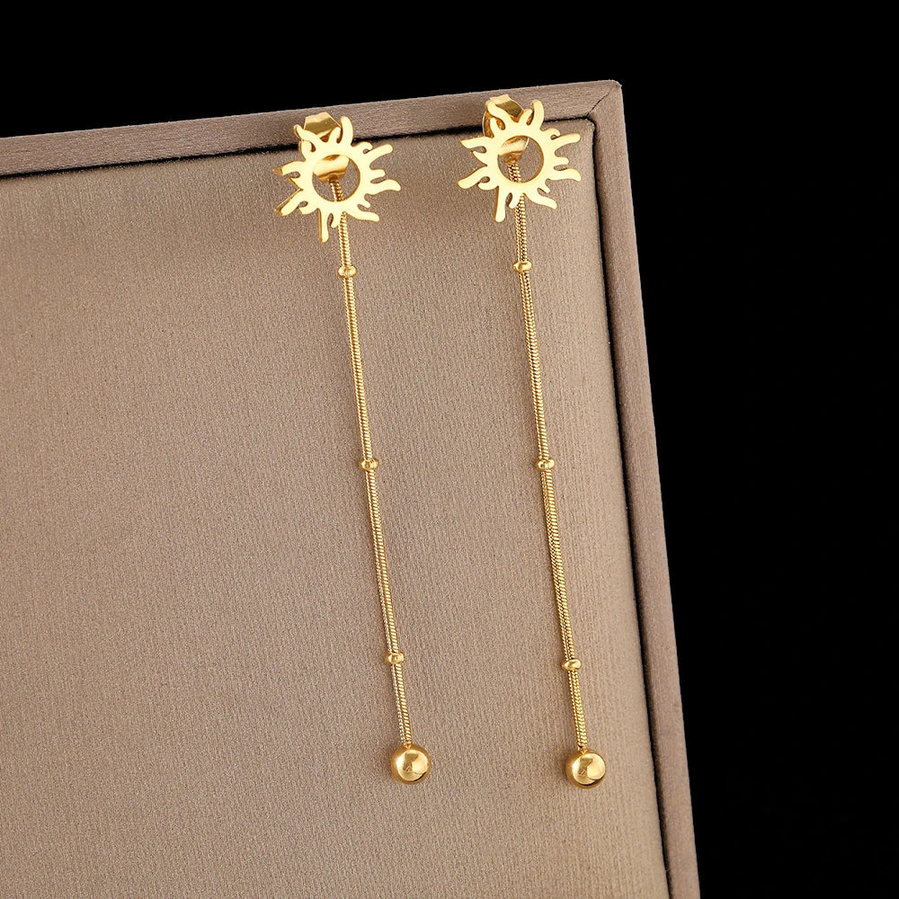 Boucles d'Oreilles Clou Pendantes Soleil or