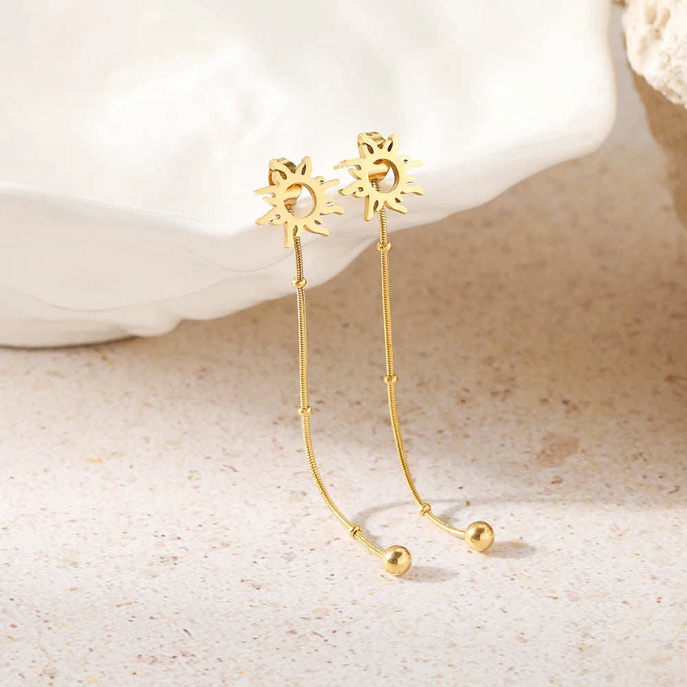 Boucles d'Oreilles Clou Pendantes Soleil or