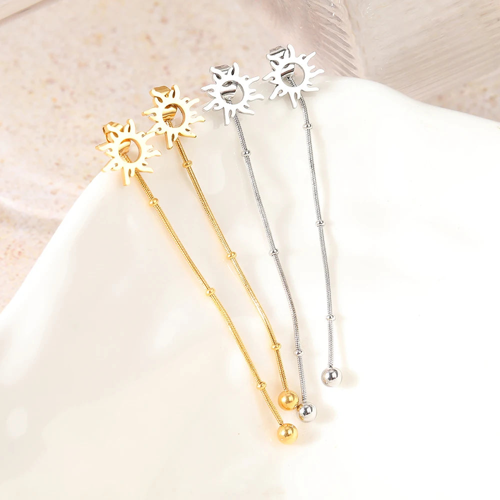 Boucles d'Oreilles Clou Pendantes Soleil argent