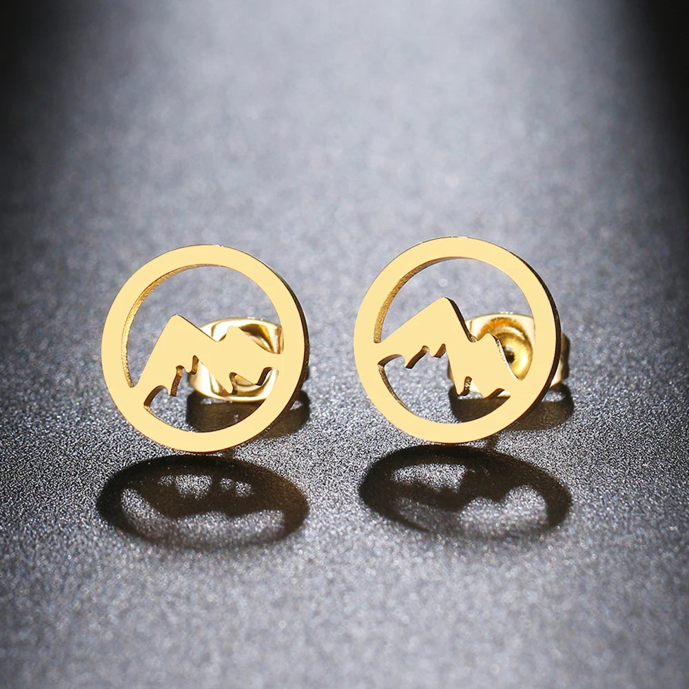 Boucles d'Oreilles Clou Rondes Montagnes pour Femme ou Homme or