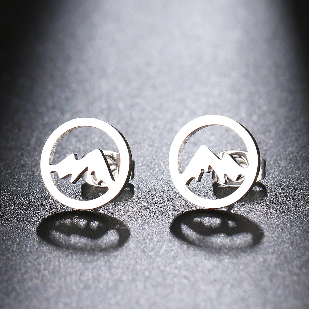 Boucles d'Oreilles Clou Rondes Montagnes pour Femme ou Homme argent