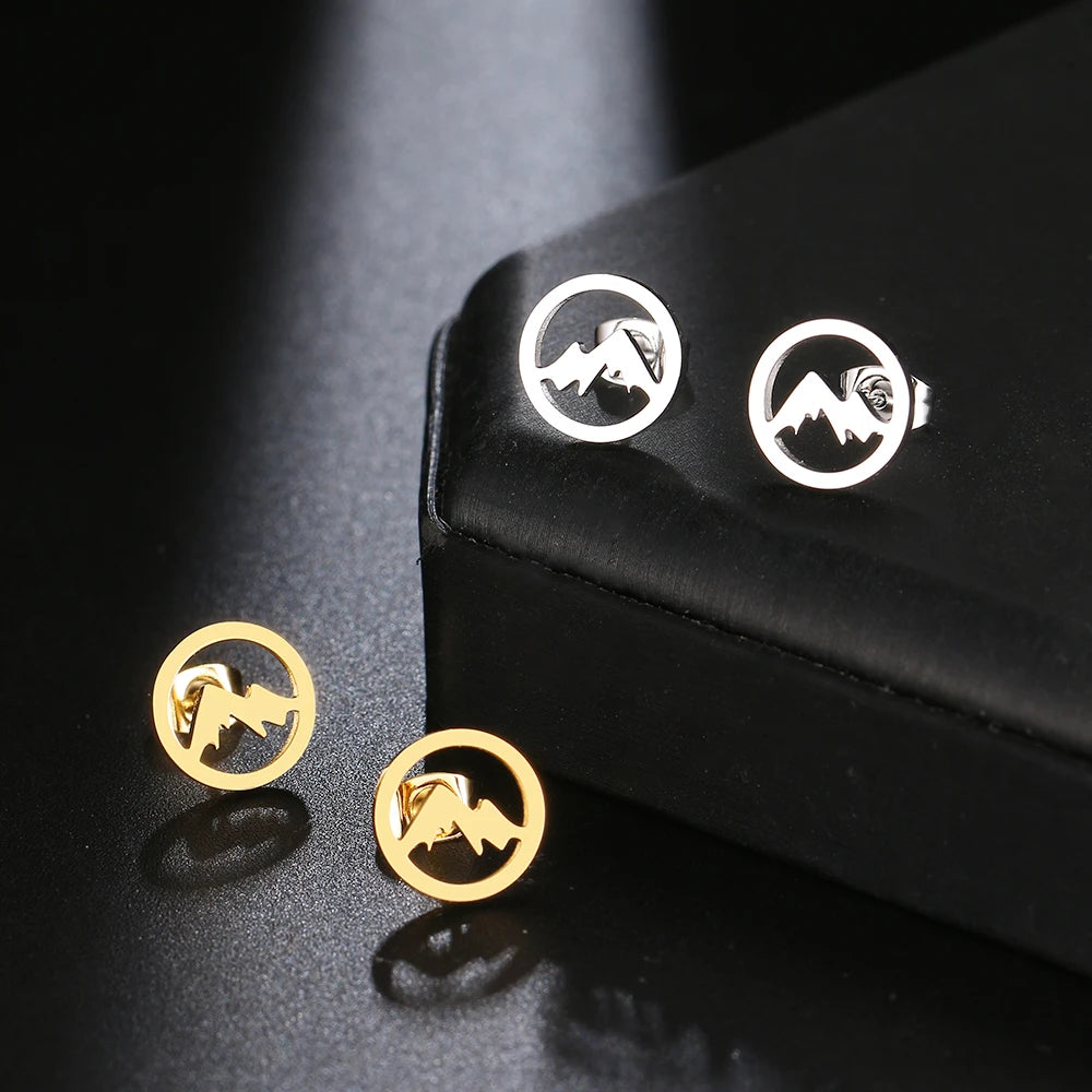 Boucles d'Oreilles Clou Rondes Montagnes pour Femme ou Homme or