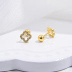Boucles d'Oreilles Clou Trèfle à 4 Feuilles or