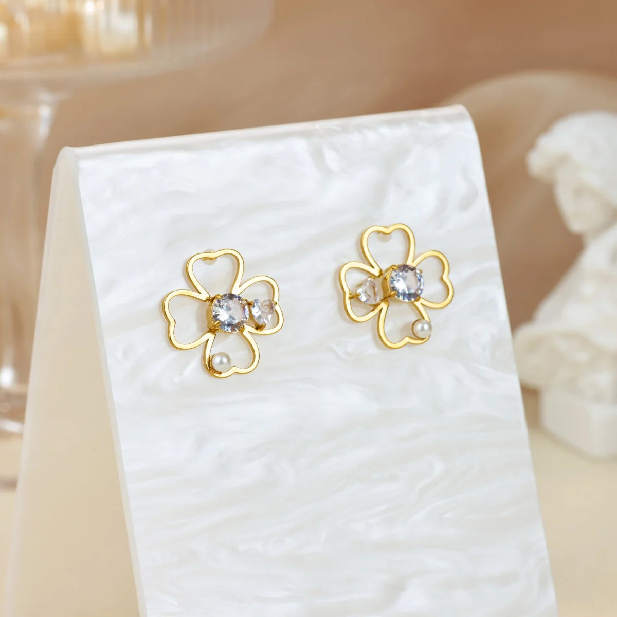 Boucles d'Oreilles Clou Trèfle à 4 Feuilles Porte Bonheur