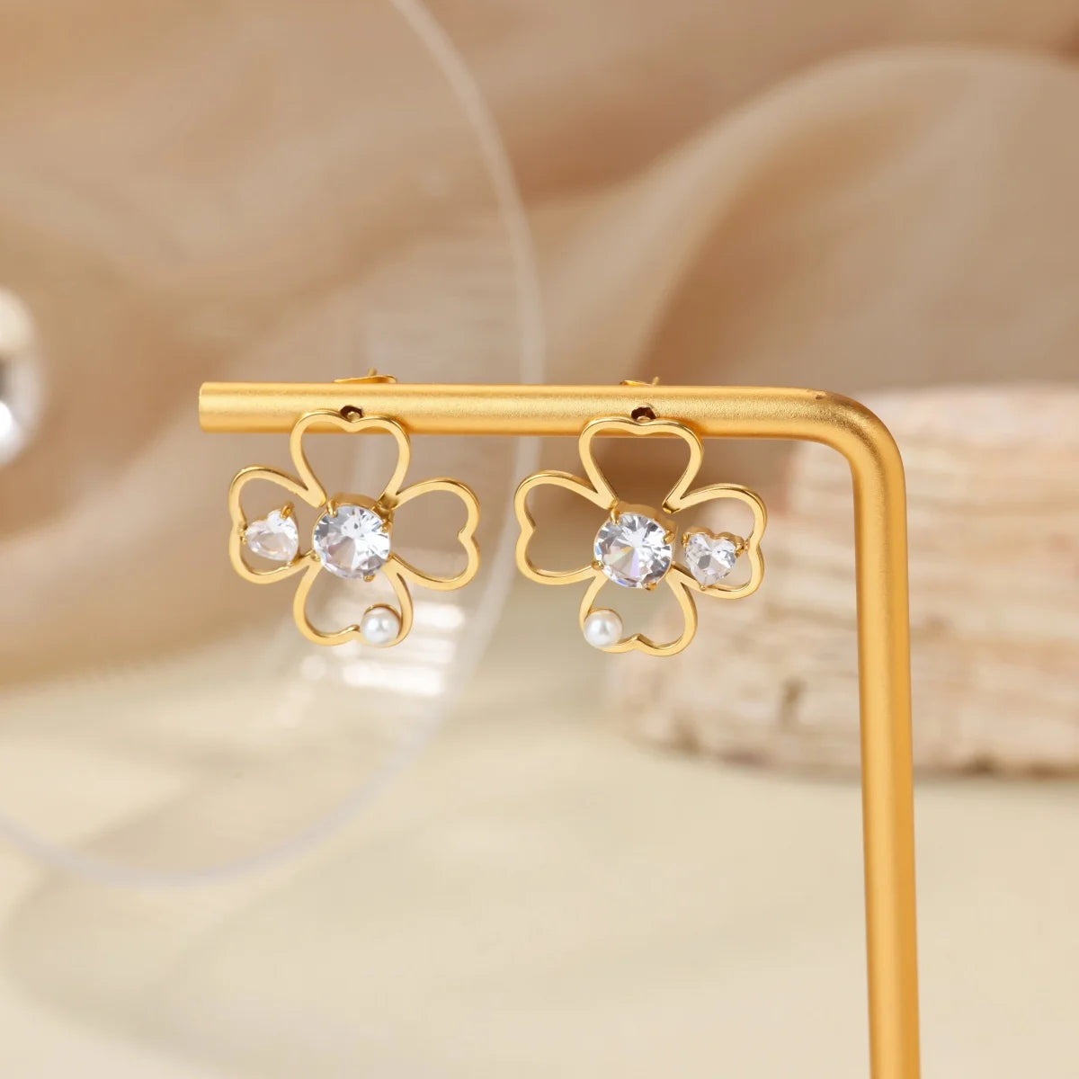 Boucles d'Oreilles Clou Trèfle à 4 Feuilles Porte Bonheur