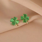 Boucles d'Oreilles Clou Trèfle à 4 Feuilles Vert
