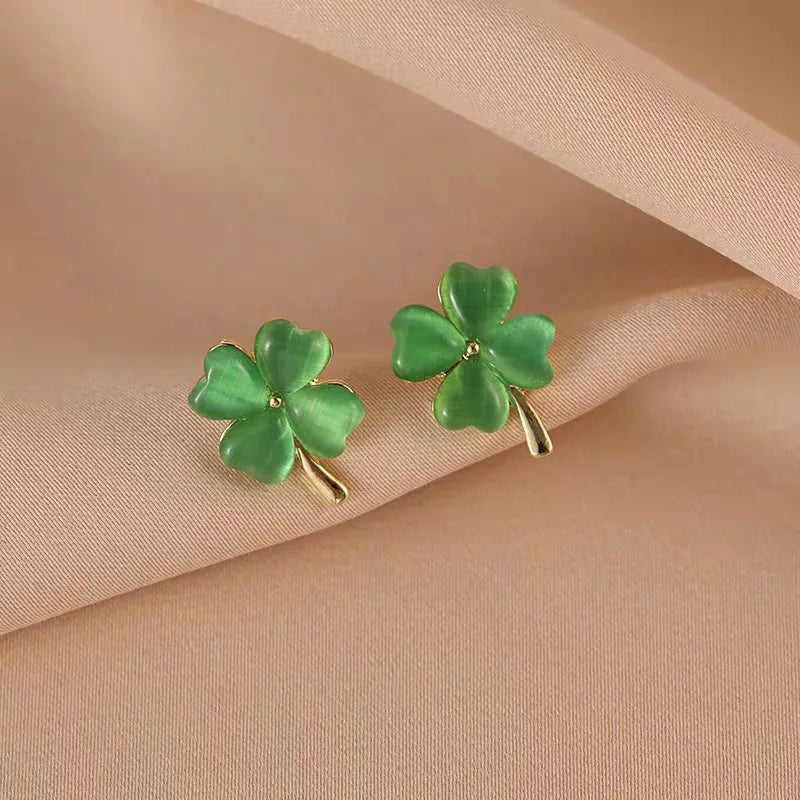 Boucles d'Oreilles Clou Trèfle à 4 Feuilles Vert