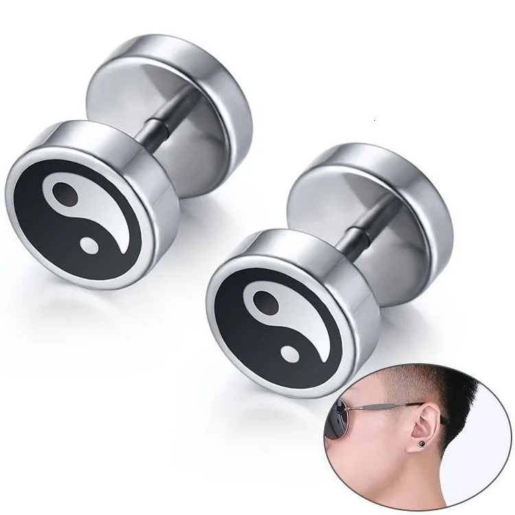 Boucles d'Oreilles Clou Yin Yang pour Homme