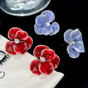 Boucles d'Oreilles Clous Fleur Quatre Pétales bleu