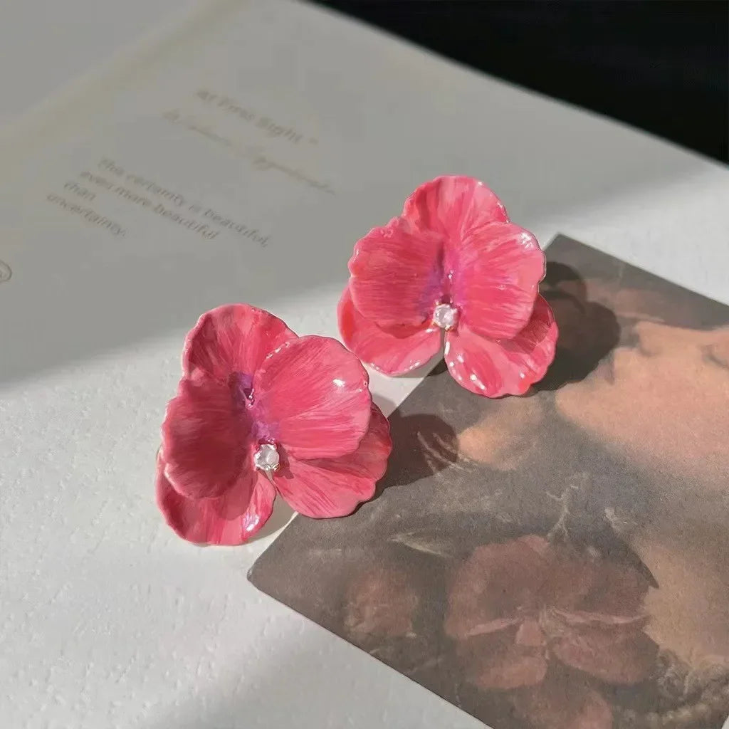 Boucles d'Oreilles Clous Fleur Quatre Pétales rouge