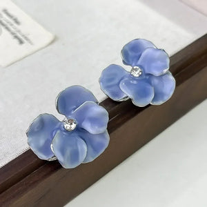 Boucles d'Oreilles Clous Fleur Quatre Pétales bleu