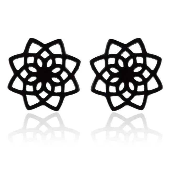 Boucles d'Oreilles Clous Mandala Femme noir