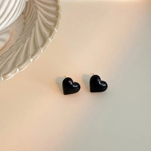 Boucles d'Oreilles Coeur Clous Femme noir