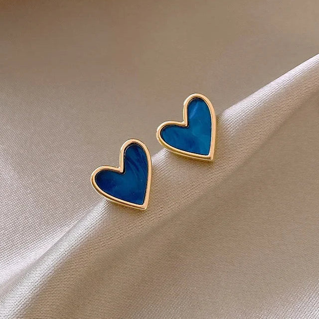 Boucles d'oreilles coeur effet nacré bleu