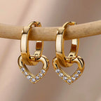 Boucles d'oreilles créoles avec coeur scintillant or