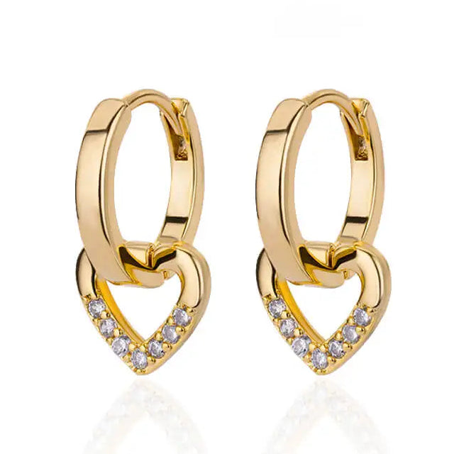 Boucles d'oreilles créoles avec coeur scintillant or