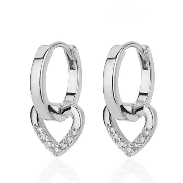 Boucles d'oreilles créoles avec coeur scintillant argent