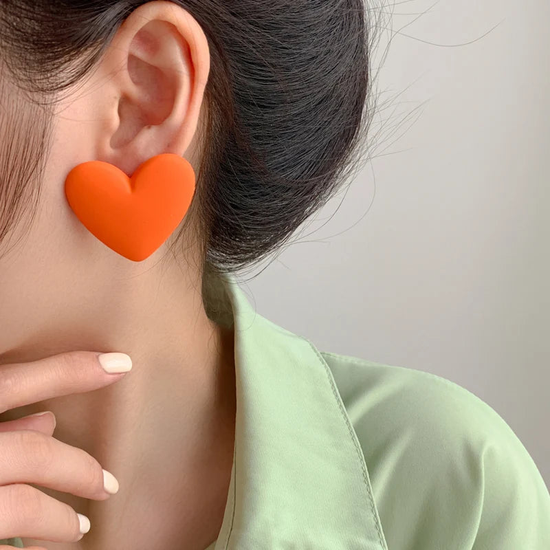 Orange velvet heart earrings