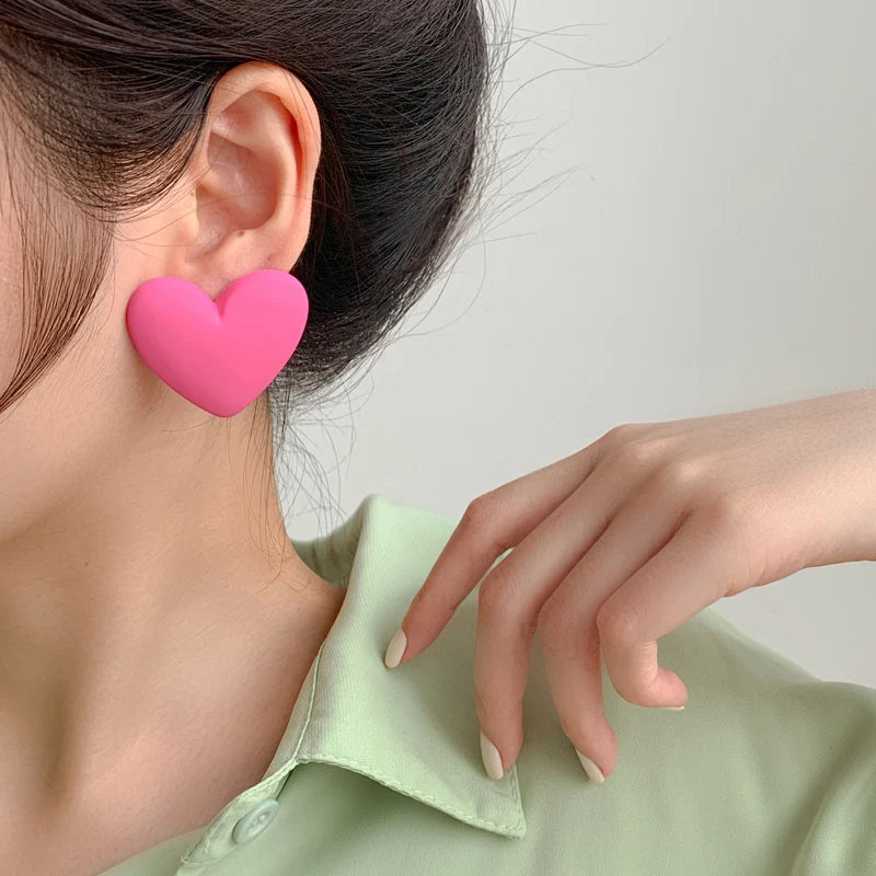 Pink velvet heart earrings 