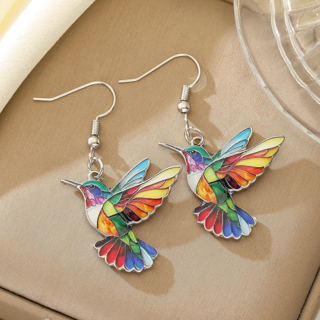 Boucles d'oreilles colibri arc-en-ciel