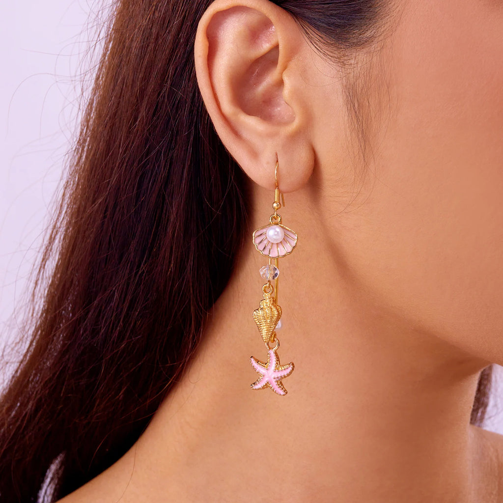 Boucles d'oreilles coquillage pendantes colorées rose
