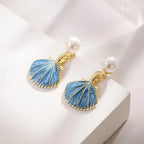 Boucles d'Oreilles Coquilles Saint-Jacques Bleues Coquillage