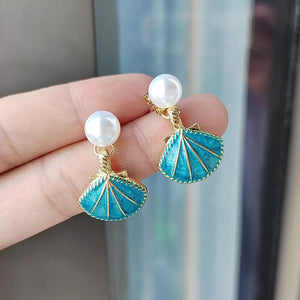 Boucles d'Oreilles Coquilles Saint-Jacques Bleues Coquillage