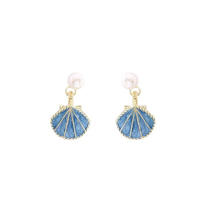 Boucles d'Oreilles Coquilles Saint-Jacques Bleues Coquillage