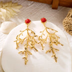 Gold-plated coral earrings