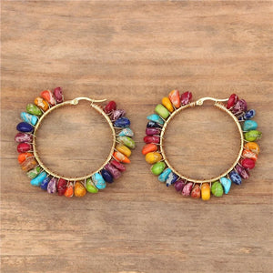 Boucles d'Oreilles Créoles 7 Chakras Femme