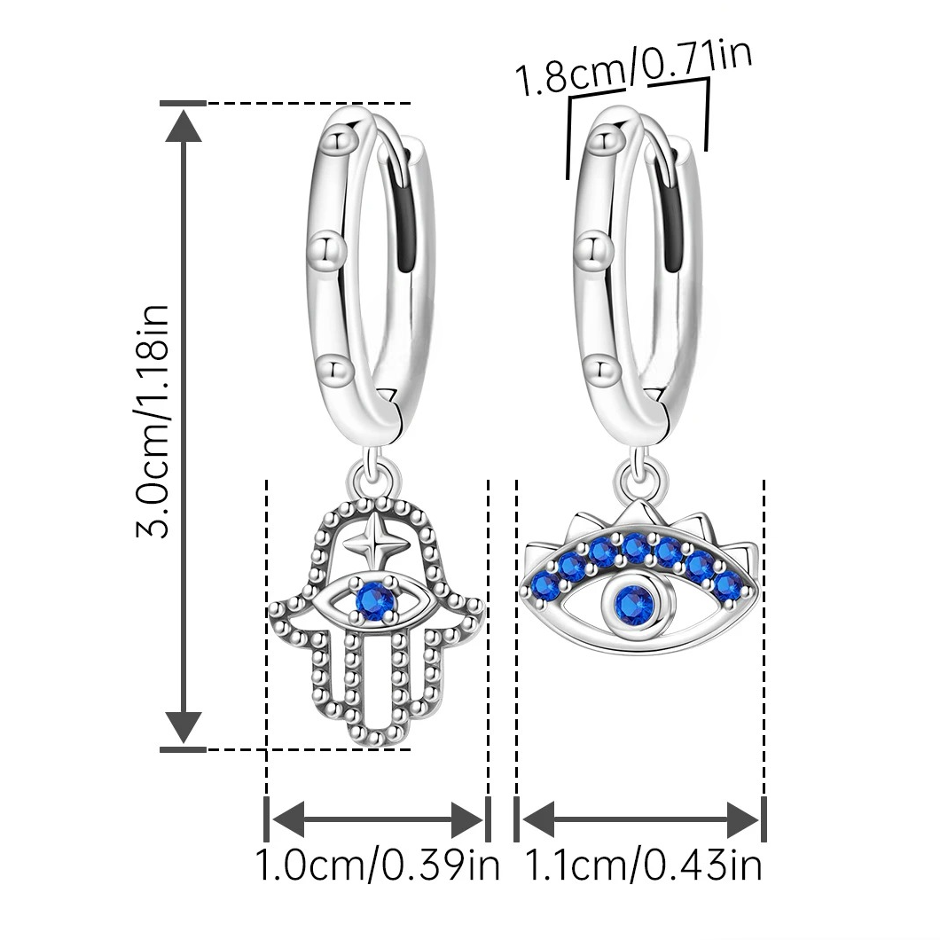 Boucles d'oreilles créoles avec pendentifs main de Fatma et oeil bleu