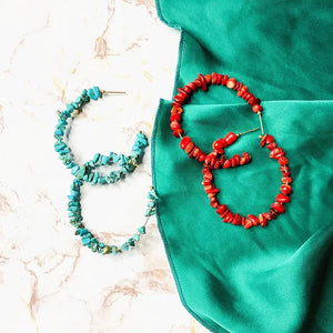 Boucles d'Oreilles Créoles Corail vert