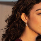 Boucles d'Oreilles Créoles Etoile et Lune et Zircon argent