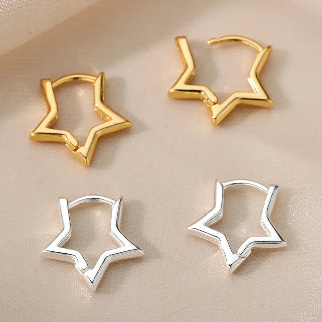 Boucles d'oreilles créoles étoiles géométriques argent