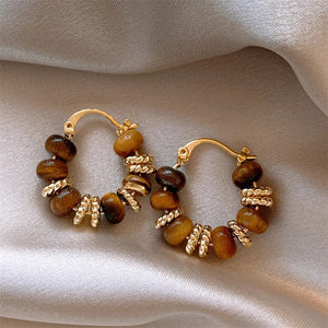 Boucles d'Oreilles Créoles Femme Oeil de Tigre