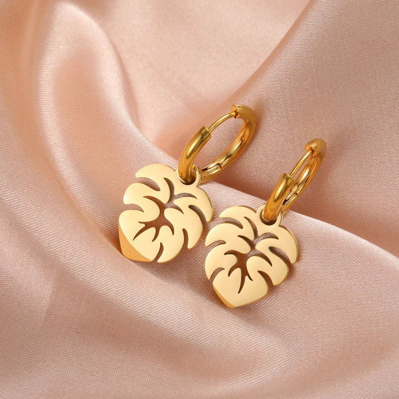 Boucles d'Oreilles Créoles Feuille de Palmier