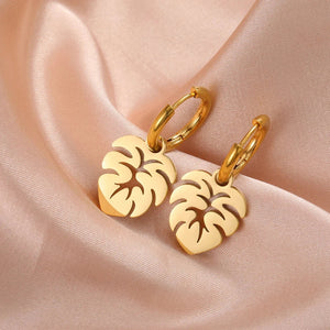 Boucles d'Oreilles Créoles Feuille de Palmier