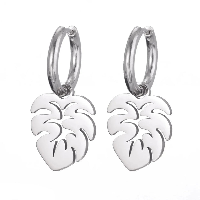 Boucles d'Oreilles Créoles Feuille de Palmier argent