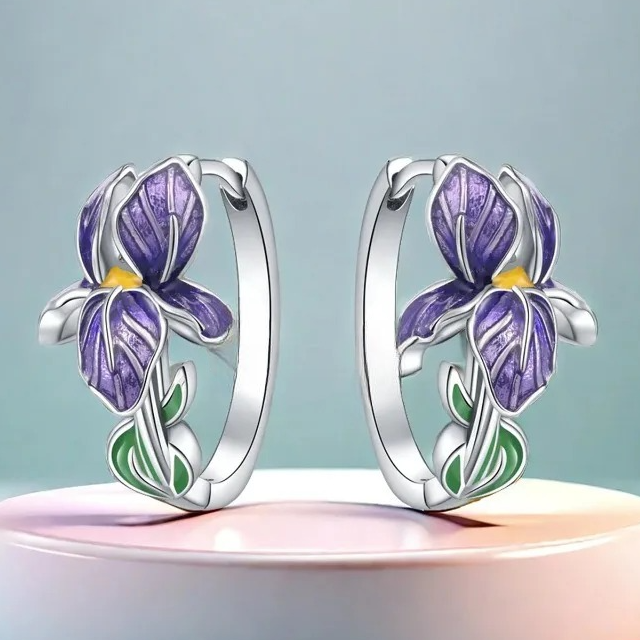 Orecchini a cerchio fiore di iris viola