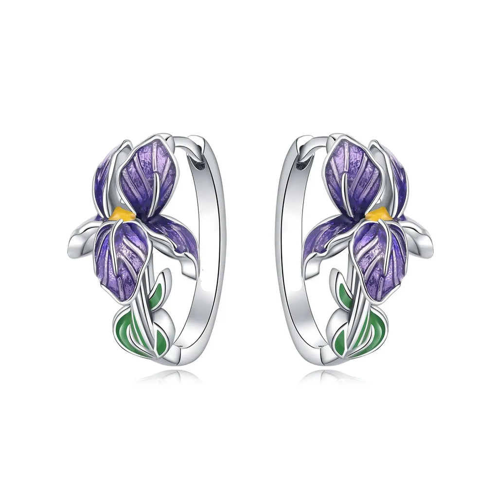 Orecchini a cerchio fiore di iris viola