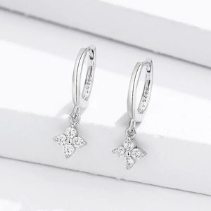 Boucles d'Oreilles Créoles Fleur Zircon argent