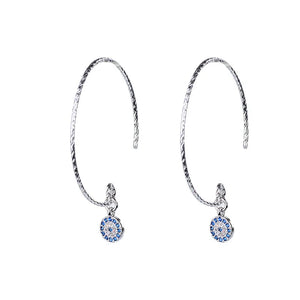 Boucles D'Oreilles Anneau Mauvais Oeil Bleu Turc Crystal