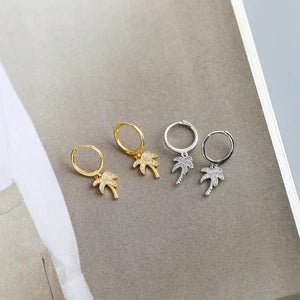 Boucles d'Oreilles Créoles Palmier avec Zircon or