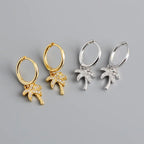 Boucles d'Oreilles Créoles Palmier avec Zircon argent