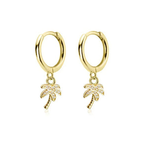 Boucles d'Oreilles Créoles Palmier avec Zircon or