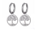 Boucles d'Oreilles Créoles Pendantes Arbre de Vie Femme argent