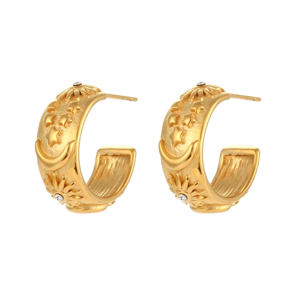 Boucles d'Oreilles Créoles Rétros Soleil or