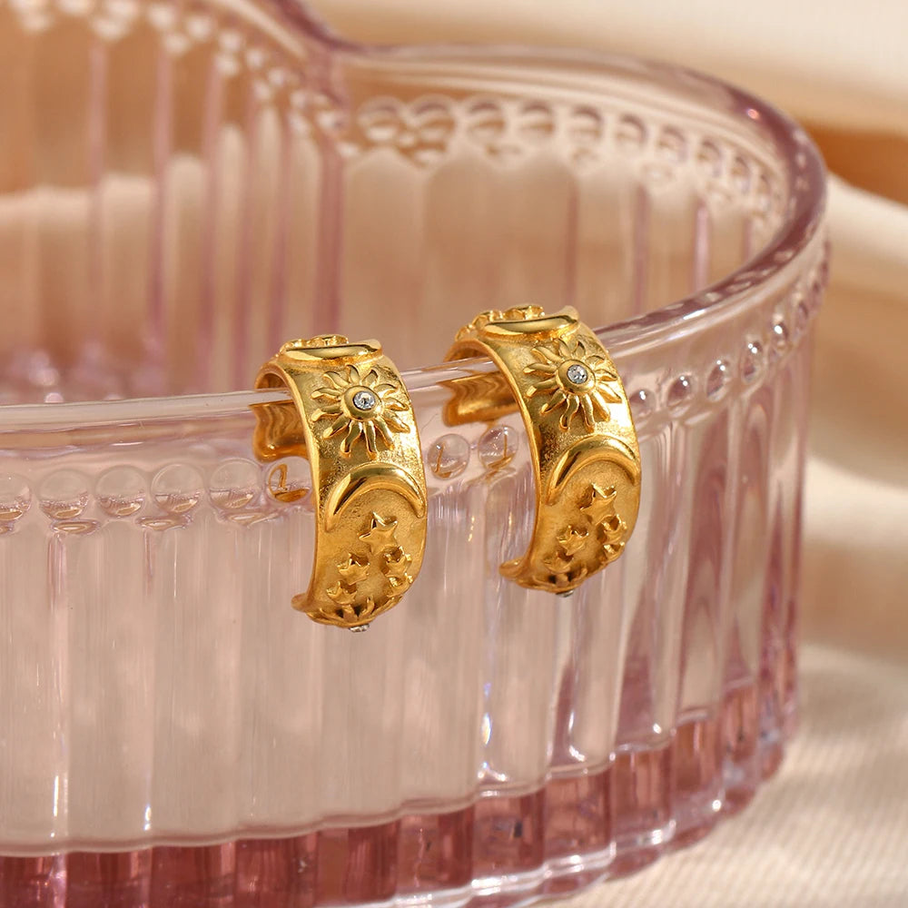 Boucles d'Oreilles Créoles Rétros Soleil or