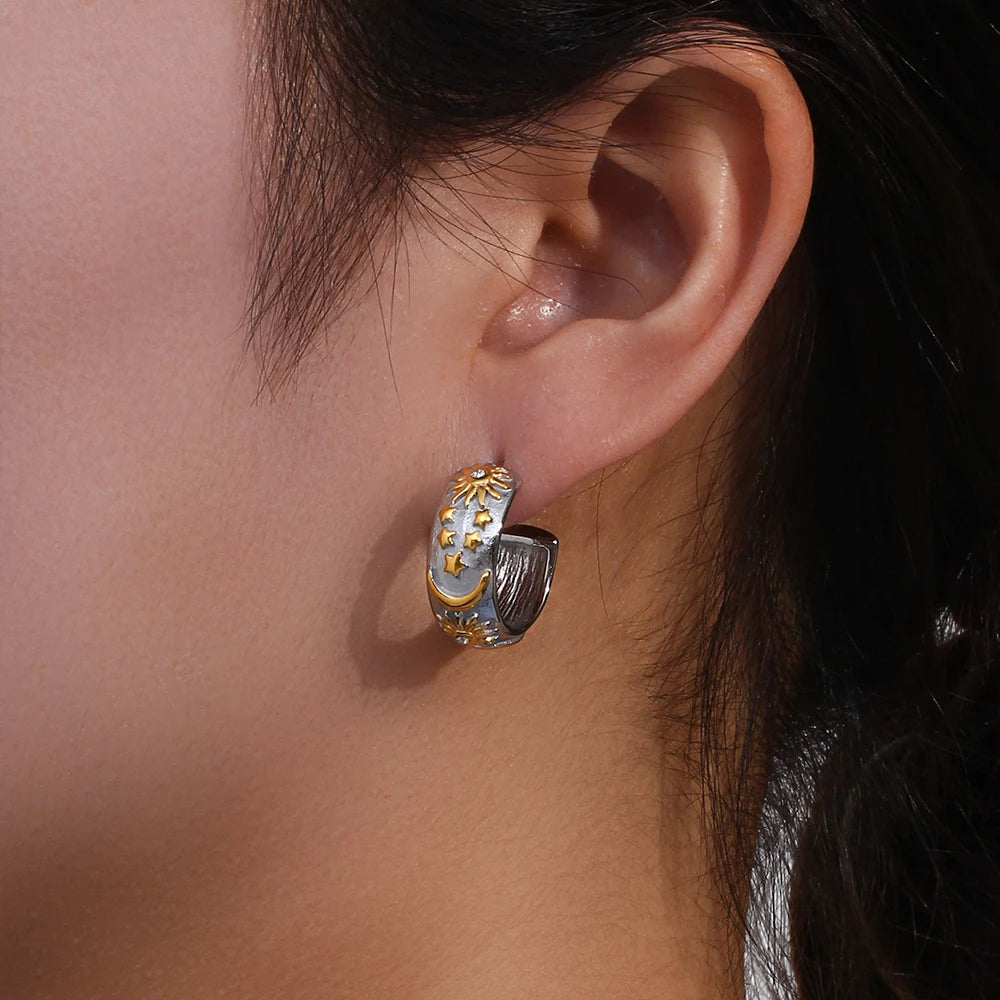 Boucles d'Oreilles Créoles Rétros Soleil argent