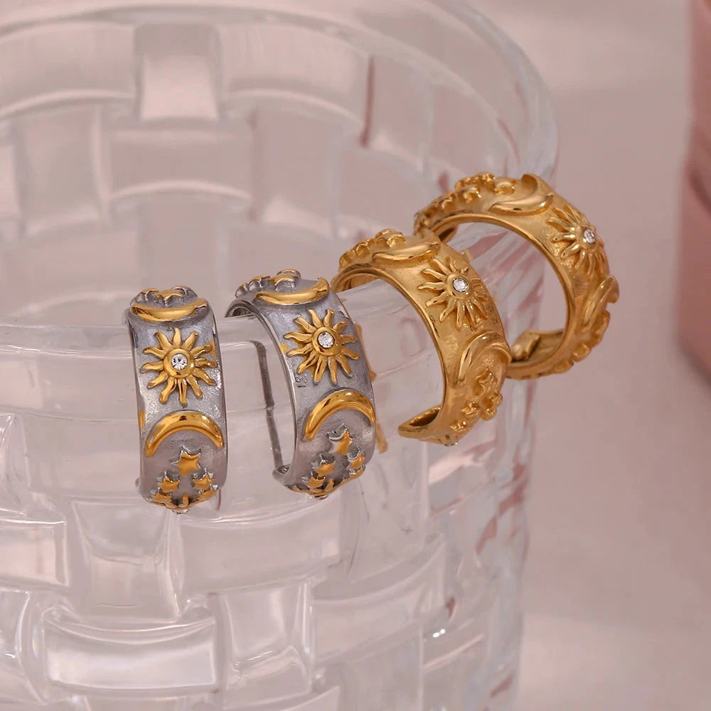 Boucles d'Oreilles Créoles Rétros Soleil argent